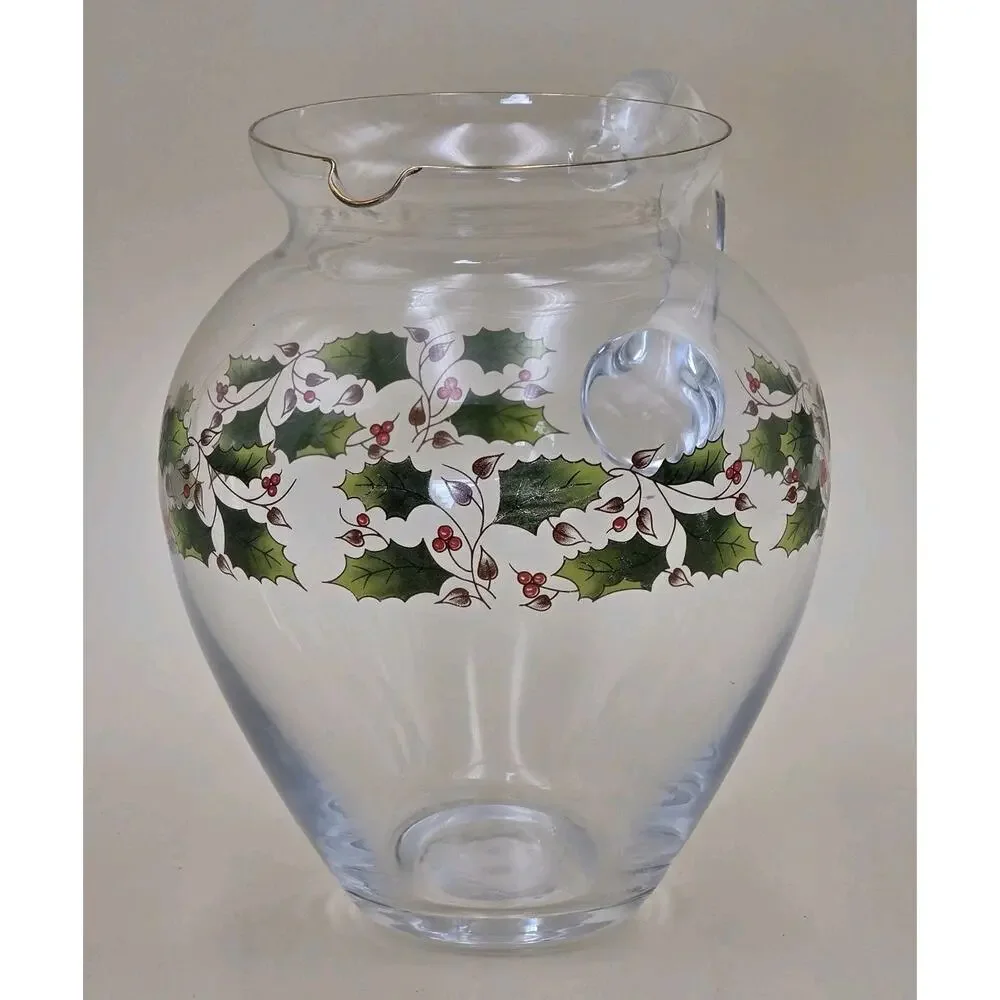 Royal Limited Holly Holiday Clear Glass Pitcher 8.5